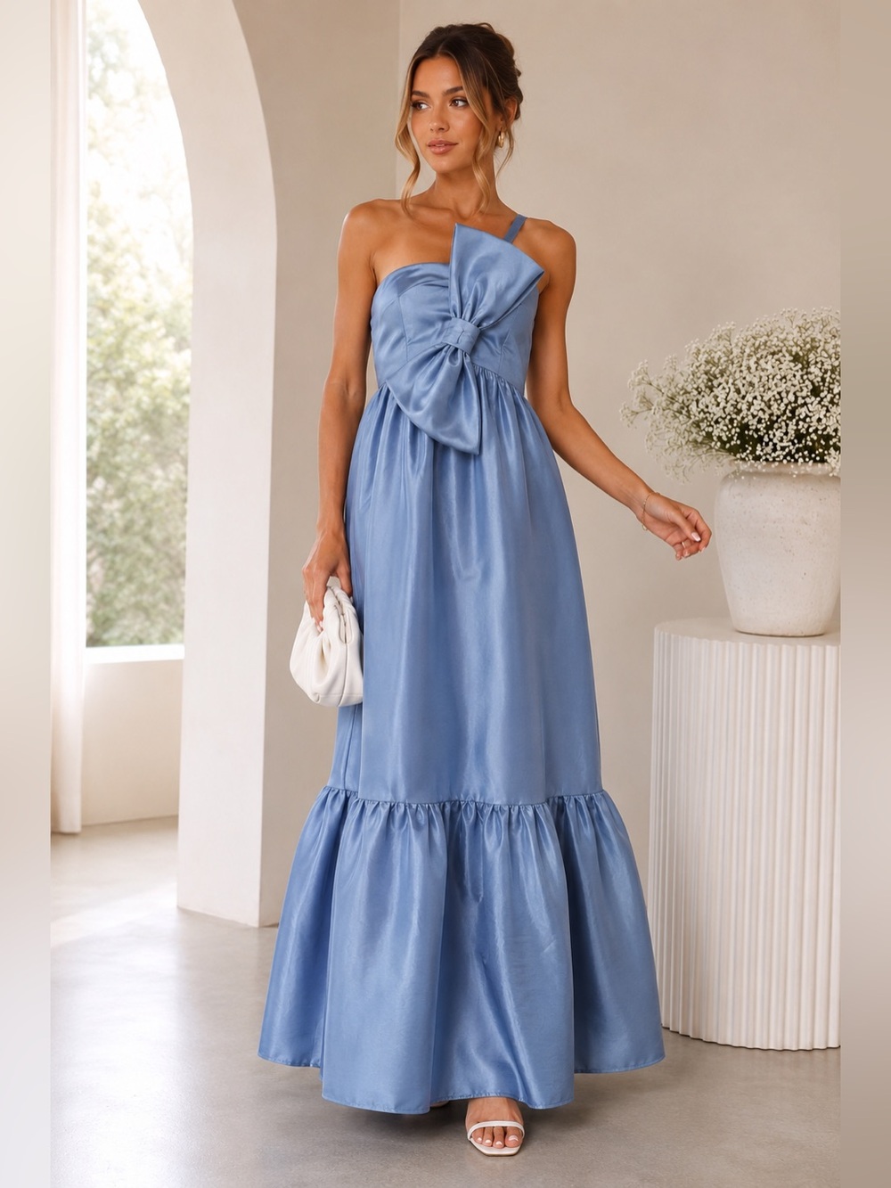 Petal + Pup Betina Bow Front Maxi Dress Blue NWT Size M